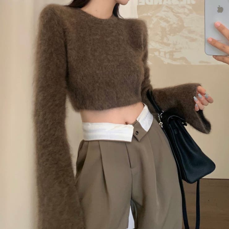 クロップド丈ベルスリーブシャギーニット | LADY LIKE  | 詳細画像5 