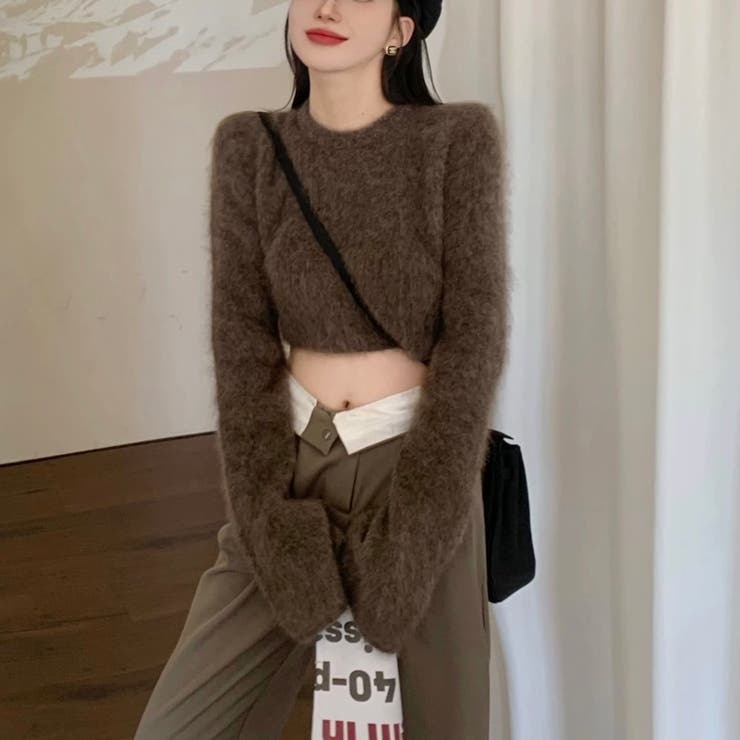 クロップド丈ベルスリーブシャギーニット | LADY LIKE  | 詳細画像6 