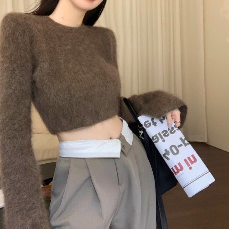 クロップド丈ベルスリーブシャギーニット | LADY LIKE  | 詳細画像8 