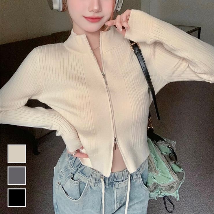 ダブルジップモックネックリブニット | LADY LIKE  | 詳細画像1 