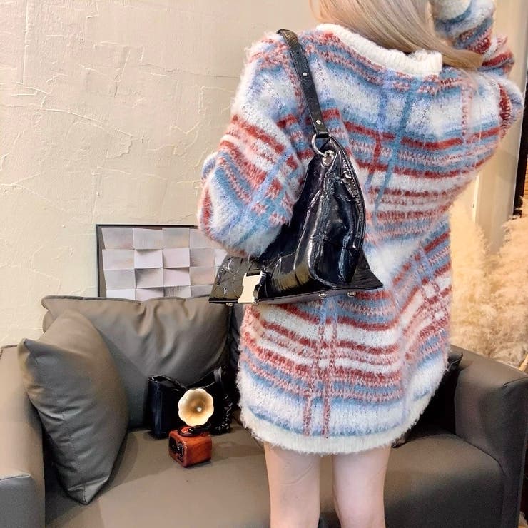 丸首チェックオーバーサイズカーディガン | LADY LIKE  | 詳細画像4 