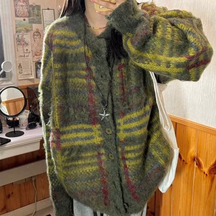 丸首チェックオーバーサイズカーディガン | LADY LIKE  | 詳細画像6 