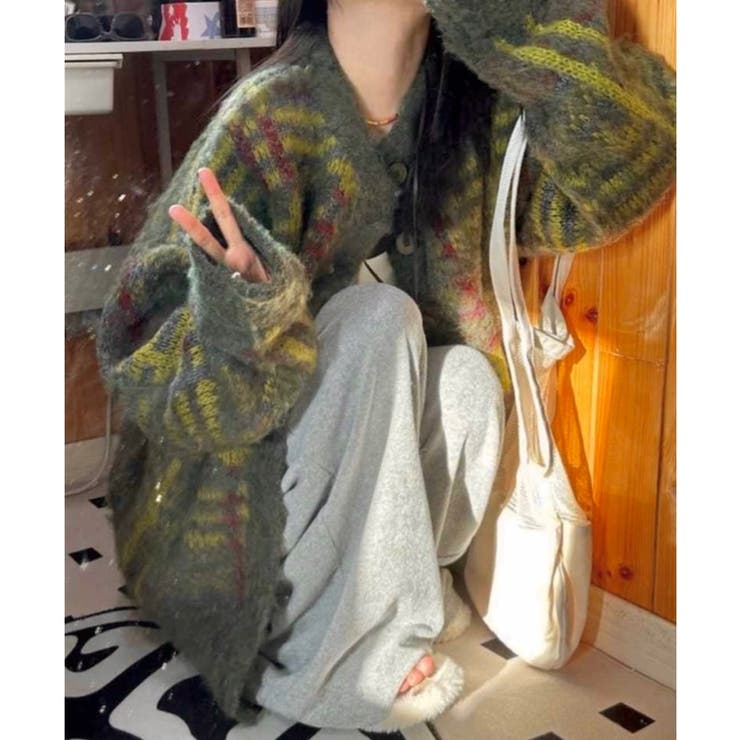 丸首チェックオーバーサイズカーディガン | LADY LIKE  | 詳細画像8 