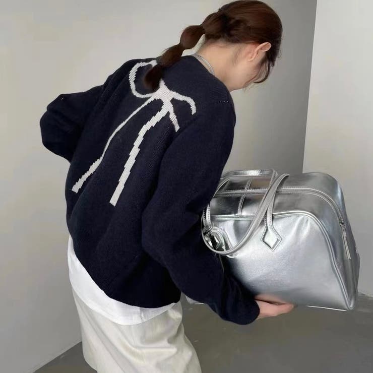 バックリボン柄ジップニット[品番：SHNW0011924]｜LADY LIKE （レディ