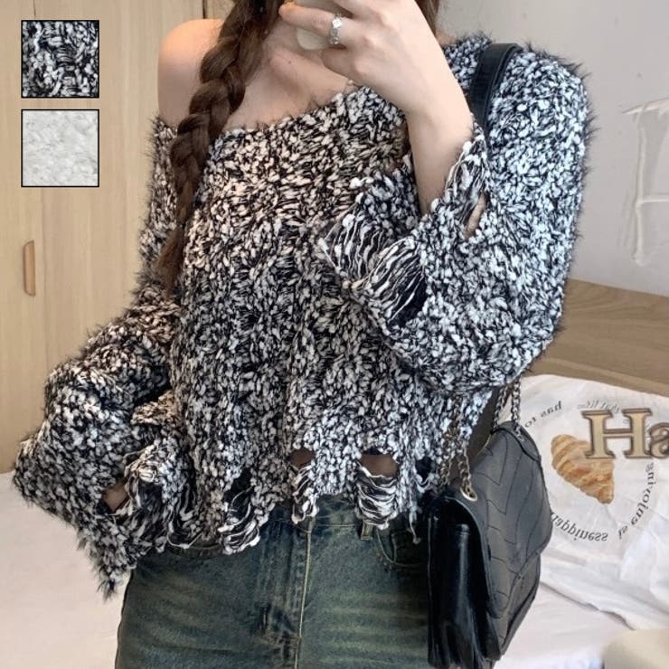 クロップド丈モール素材ゆるニット | LADY LIKE  | 詳細画像1 