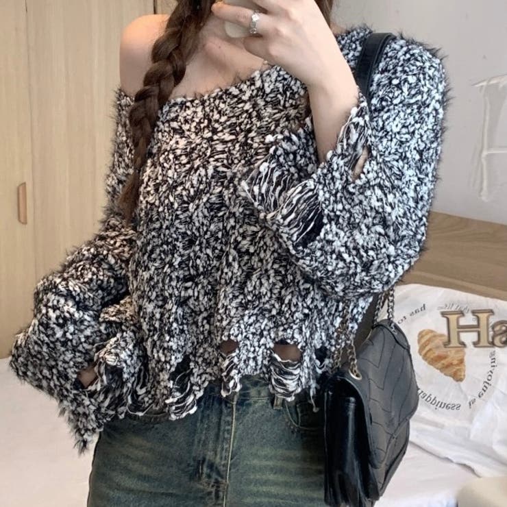 クロップド丈モール素材ゆるニット | LADY LIKE  | 詳細画像5 