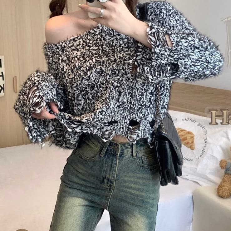 クロップド丈モール素材ゆるニット | LADY LIKE  | 詳細画像6 