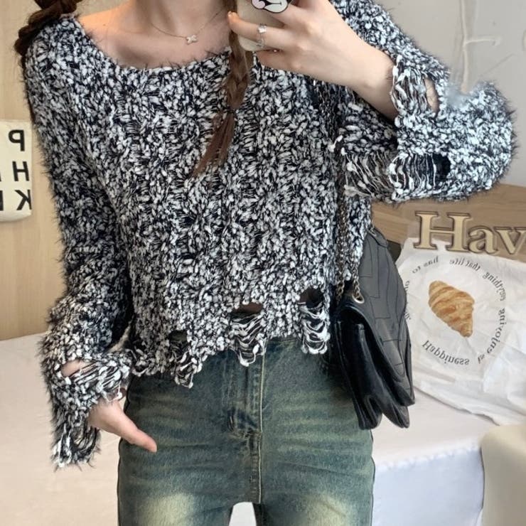 クロップド丈モール素材ゆるニット | LADY LIKE  | 詳細画像7 