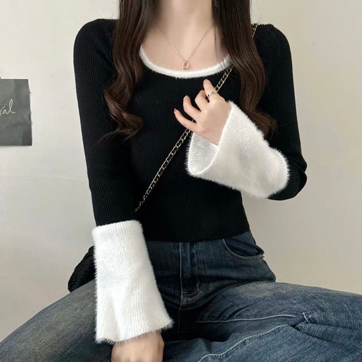 バイカラーフレアスリーブリブニット | LADY LIKE  | 詳細画像12 