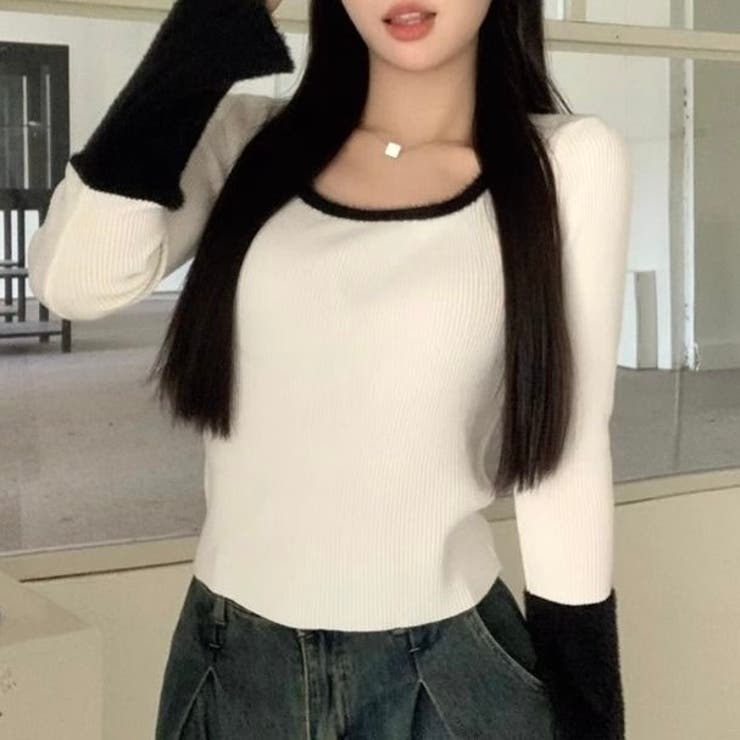 バイカラーフレアスリーブリブニット | LADY LIKE  | 詳細画像2 