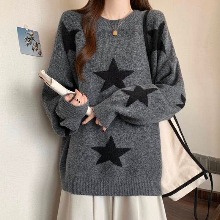 付け衿セットバイカラー星柄ニット[品番：SHNW0011990]｜LADY LIKE