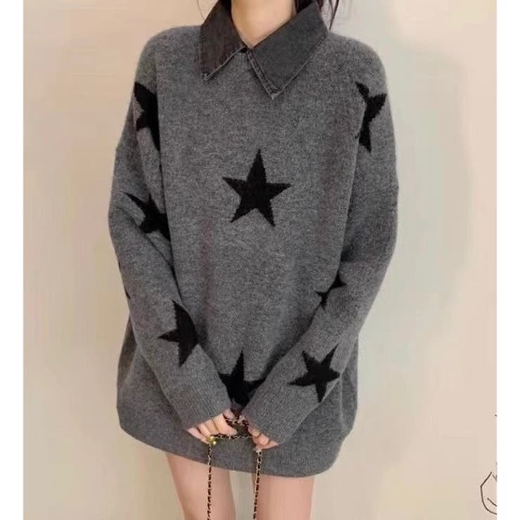 付け衿セットバイカラー星柄ニット[品番：SHNW0011990]｜LADY LIKE