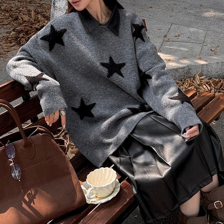 付け衿セットバイカラー星柄ニット[品番：SHNW0011990]｜LADY LIKE