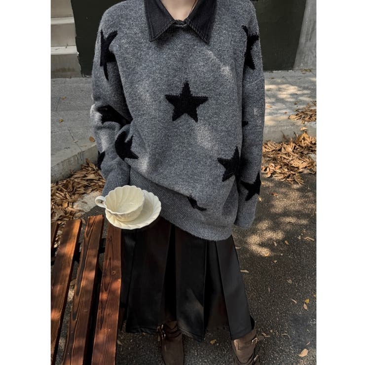 付け衿セットバイカラー星柄ニット[品番：SHNW0011990]｜LADY LIKE
