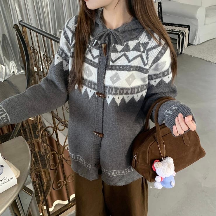 オルテガ柄ニットパーカー | LADY LIKE  | 詳細画像1 