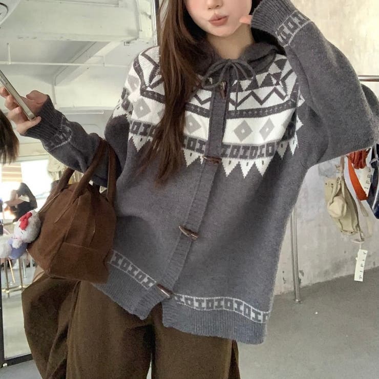 オルテガ柄ニットパーカー | LADY LIKE  | 詳細画像4 