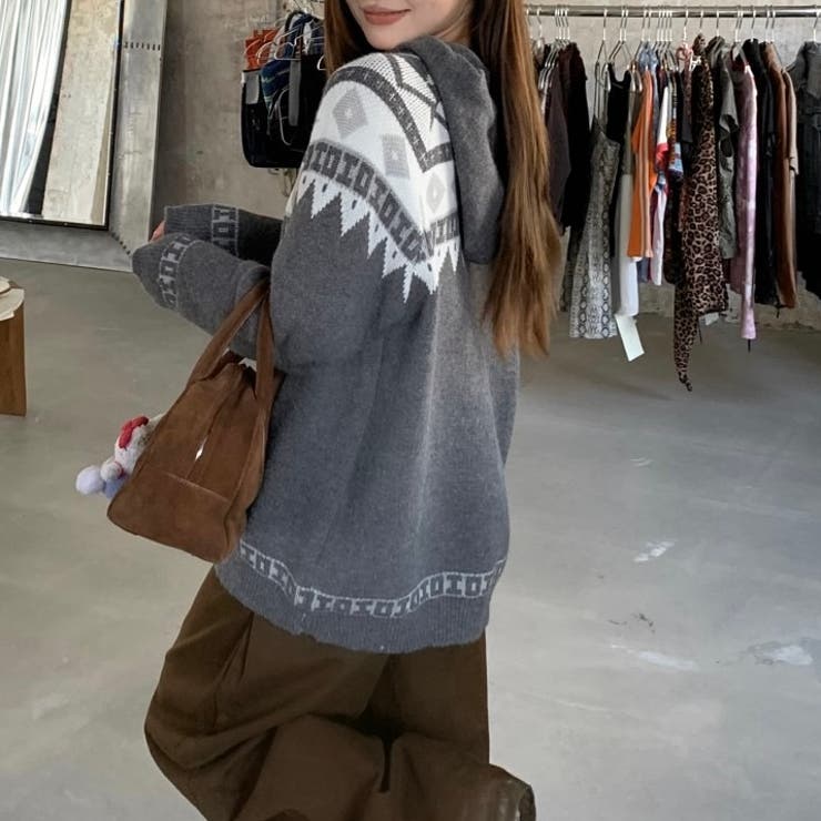 オルテガ柄ニットパーカー | LADY LIKE  | 詳細画像8 