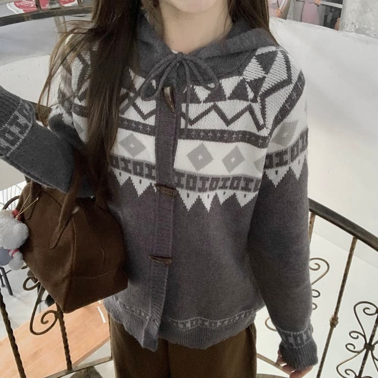 オルテガ柄ニットパーカー | LADY LIKE  | 詳細画像9 