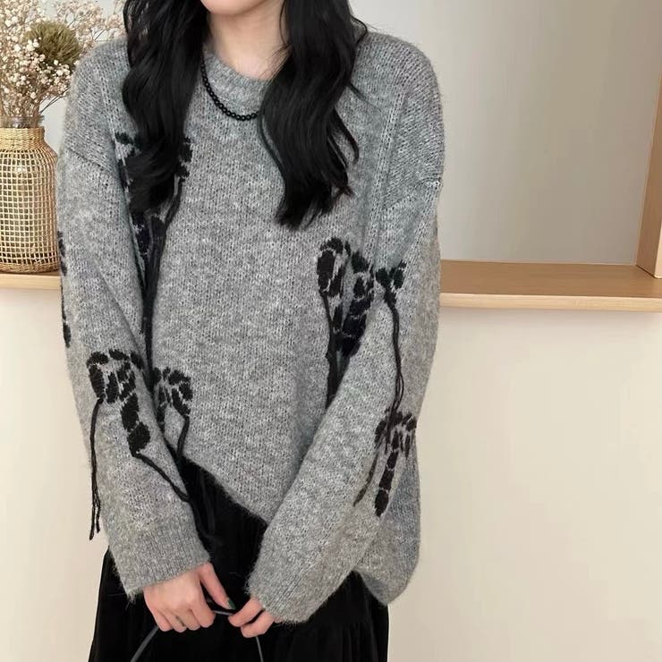 グレー | リボンデザインゆったりニット | LADY LIKE 