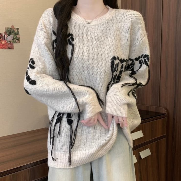 オフホワイト | リボンデザインゆったりニット | LADY LIKE 