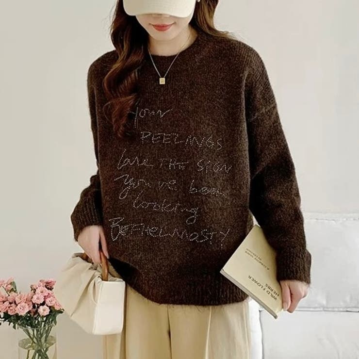 ブラウン | レターロゴデザインニット | LADY LIKE 