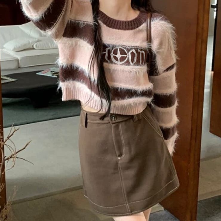 太ボーダーロゴ入りニット | LADY LIKE  | 詳細画像2 