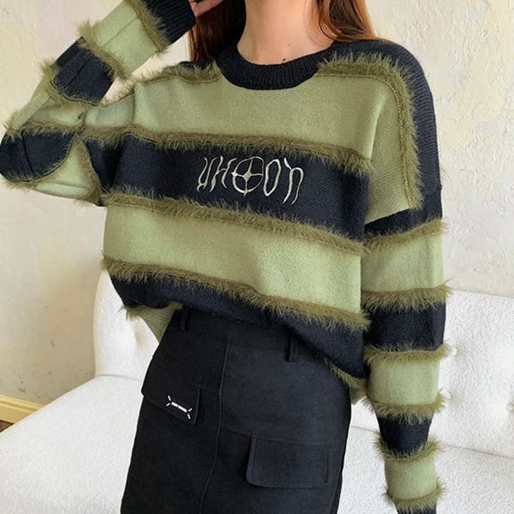 太ボーダーロゴ入りニット | LADY LIKE  | 詳細画像5 