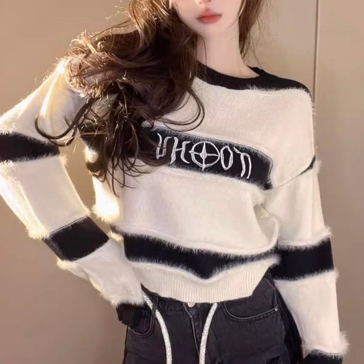 太ボーダーロゴ入りニット | LADY LIKE  | 詳細画像7 