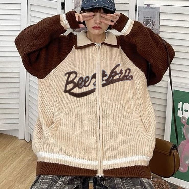 ブラウン | フロントロゴジップカーディガン | LADY LIKE 