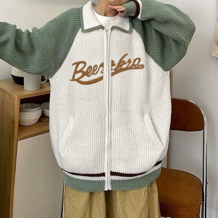 グリーン | フロントロゴジップカーディガン | LADY LIKE 