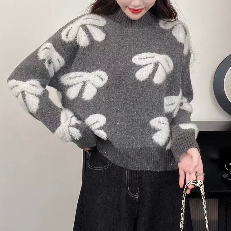 リボン柄モックネックニット | LADY LIKE  | 詳細画像3 