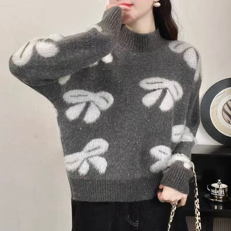 リボン柄モックネックニット[品番：SHNW0012078]｜LADY LIKE （レディ