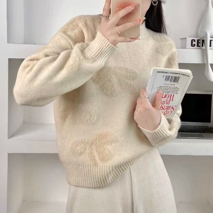 リボン柄モックネックニット[品番：SHNW0012078]｜LADY LIKE （レディ