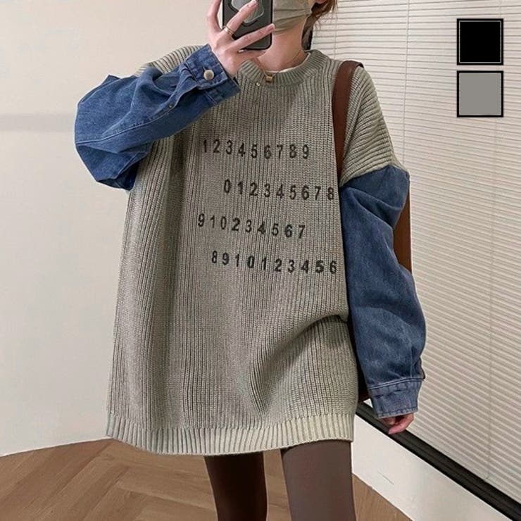 デニムスリーブ切替えニット | LADY LIKE  | 詳細画像1 