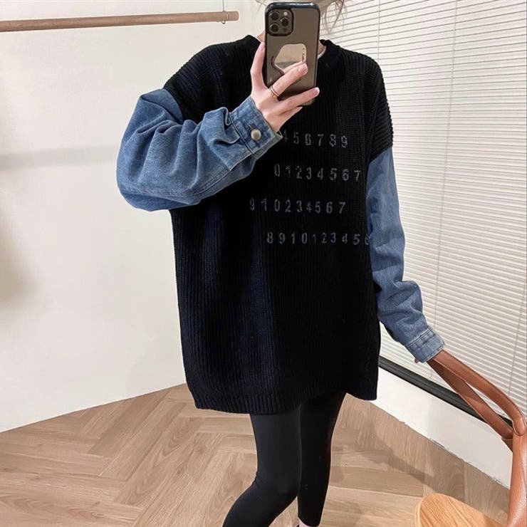 デニムスリーブ切替えニット | LADY LIKE  | 詳細画像2 