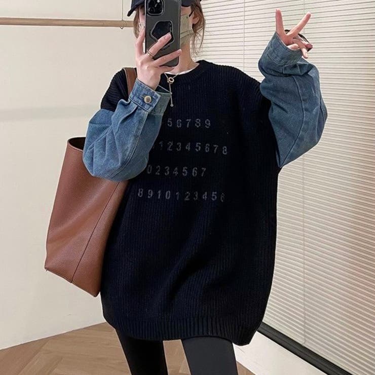 デニムスリーブ切替えニット | LADY LIKE  | 詳細画像3 