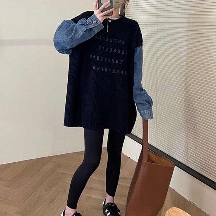 デニムスリーブ切替えニット | LADY LIKE  | 詳細画像4 