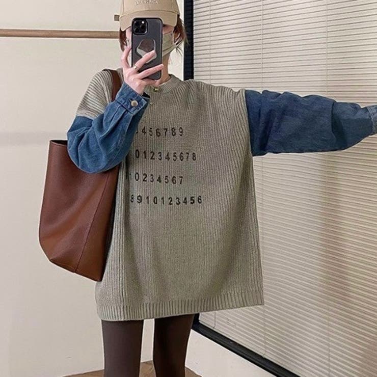 デニムスリーブ切替えニット | LADY LIKE  | 詳細画像7 