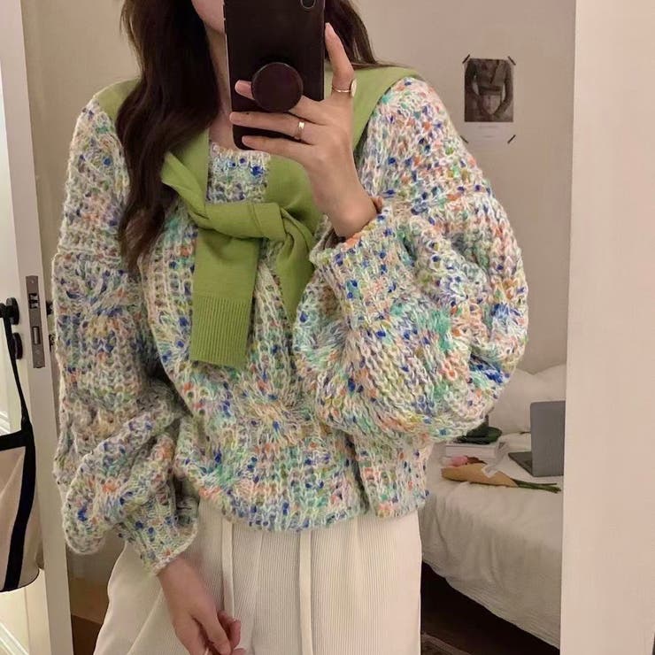 ベージュ | ミックスカラーケーブル編みニット | LADY LIKE 