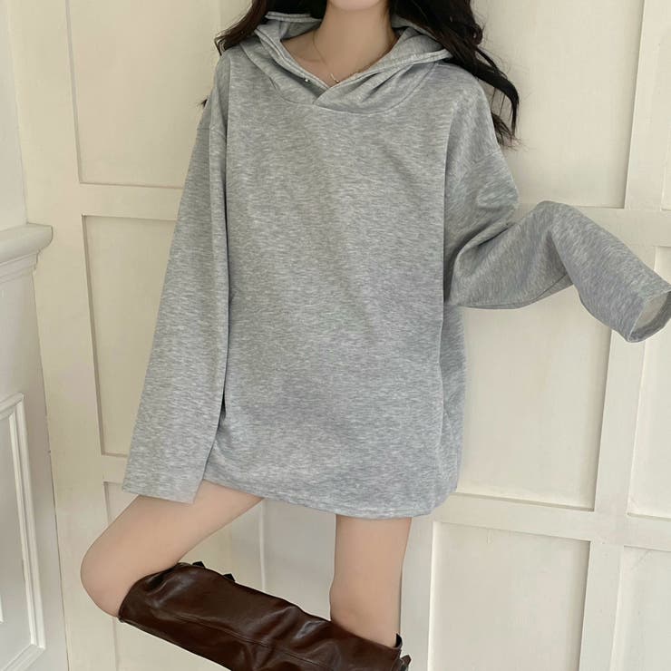 グレー | 【春夏新作】ドットボタン付きラウンドヘムパーカー | LADY LIKE 