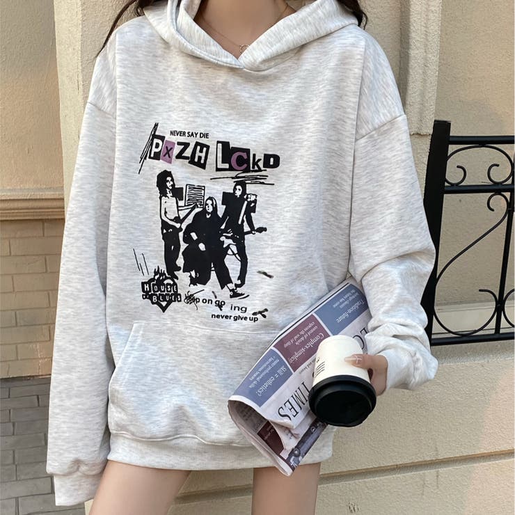 春夏新作】バンドプリントプルオーバーパーカー[品番：SHNW0012189