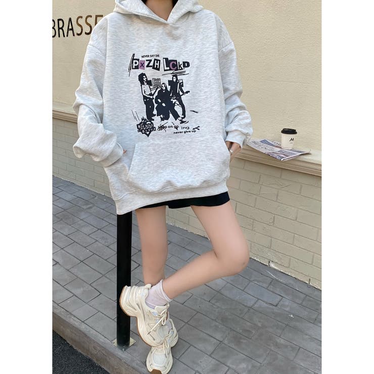 春夏新作】バンドプリントプルオーバーパーカー[品番：SHNW0012189