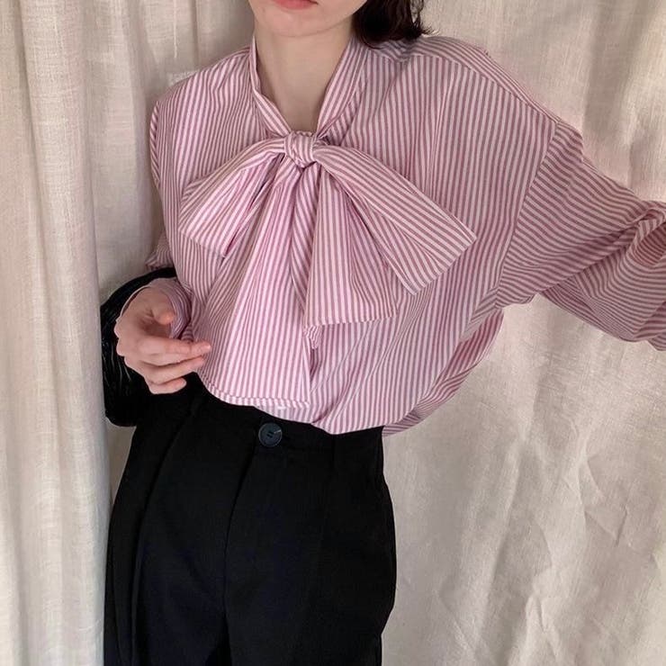 春夏新作】ビッグリボンストライプシャツ[品番：SHNW0012254]｜LADY