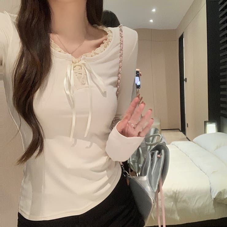 【春夏新作】サテンリボンレイヤー風トップス | LADY LIKE  | 詳細画像12 