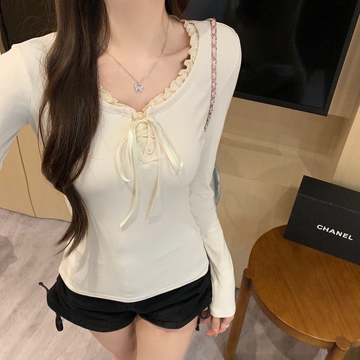 【春夏新作】サテンリボンレイヤー風トップス | LADY LIKE  | 詳細画像16 