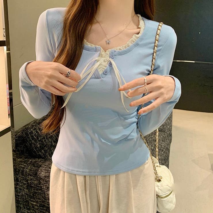 【春夏新作】サテンリボンレイヤー風トップス | LADY LIKE  | 詳細画像2 