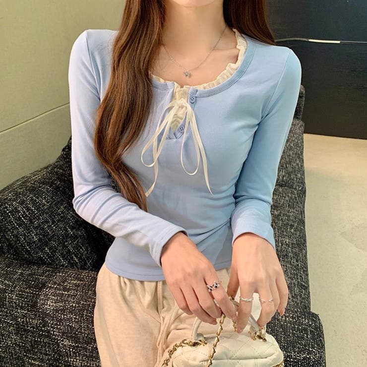 【春夏新作】サテンリボンレイヤー風トップス | LADY LIKE  | 詳細画像3 