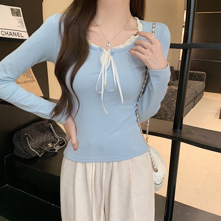 【春夏新作】サテンリボンレイヤー風トップス | LADY LIKE  | 詳細画像4 