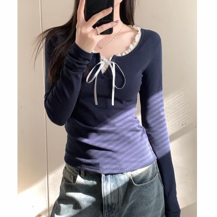 【春夏新作】サテンリボンレイヤー風トップス | LADY LIKE  | 詳細画像7 