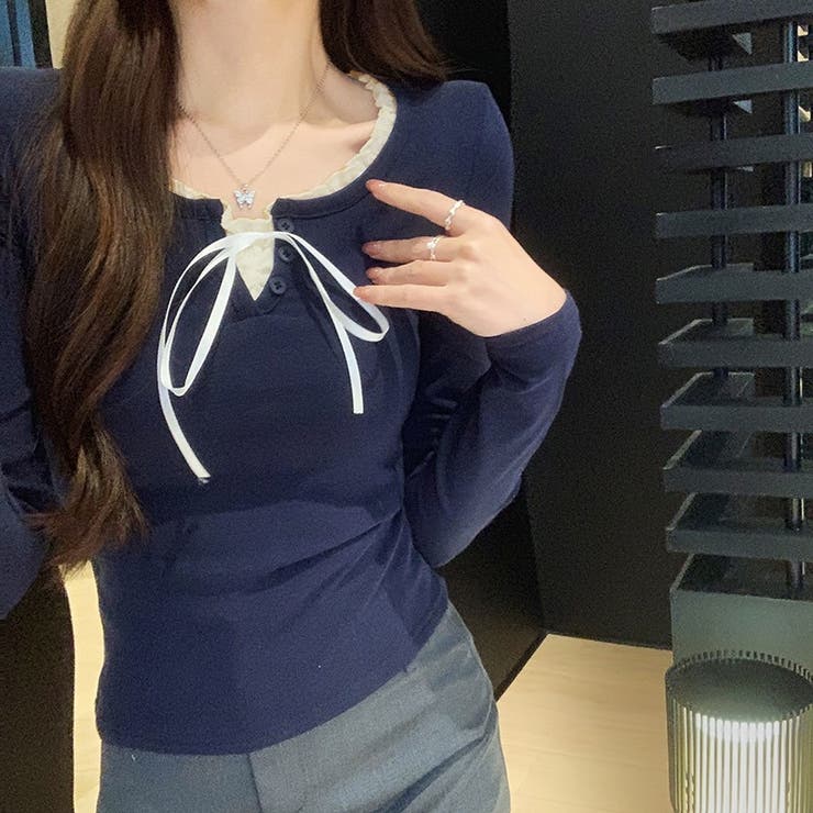 【春夏新作】サテンリボンレイヤー風トップス | LADY LIKE  | 詳細画像8 